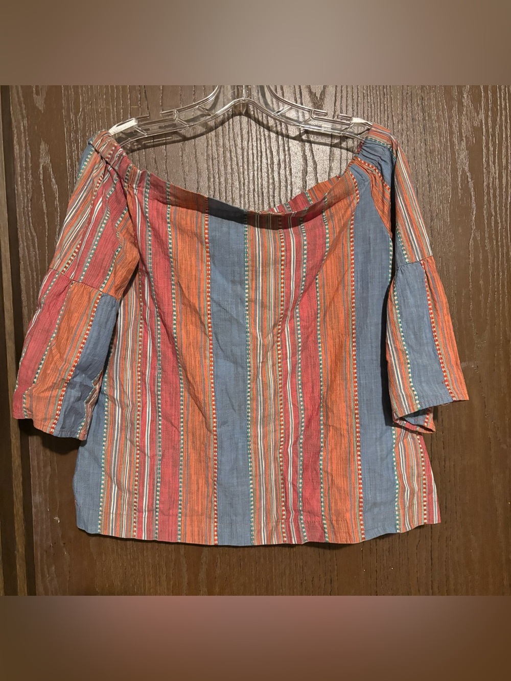 Cato Striped Off-Shoulder Top in Orange, Blue, Red